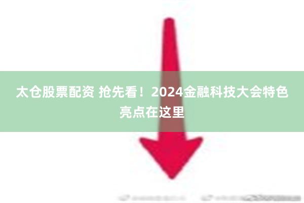 太仓股票配资 抢先看！2024金融科技大会特色亮点在这里