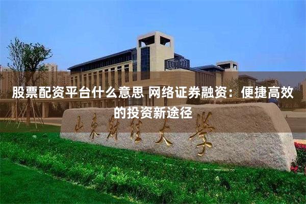 股票配资平台什么意思 网络证券融资：便捷高效的投资新途径